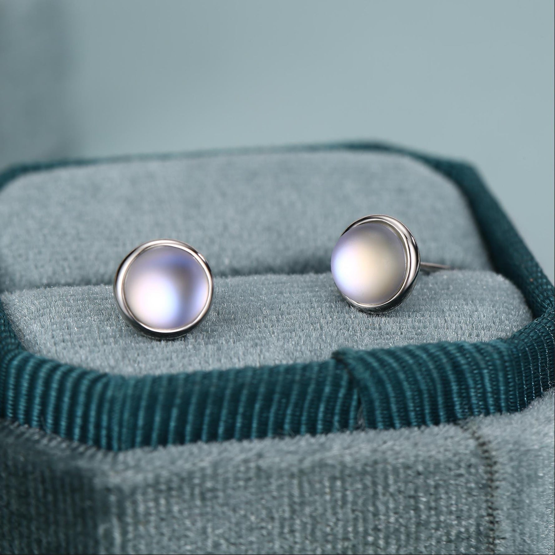 Blue Flash Lab Moonstone Crystal Stud Earrings in Sterling Silver, 4mm 5mm 6mm Simulated Moonstones, Minimalist Stud