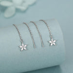 CZ Flower Threader Earrings in Sterling Silver, Silver or Gold, Forget-me-not Floral Ear Threaders, Sparkly CZ Threaders
