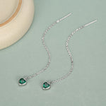 Tiny Emerald Green CZ Heart Threader Earrings in Sterling Silver, 9cm, Silver or Gold , Dainty Heart Ear Threaders, Delicate Heart Threaders