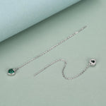 Tiny Emerald Green CZ Heart Threader Earrings in Sterling Silver, 9cm, Silver or Gold , Dainty Heart Ear Threaders, Delicate Heart Threaders