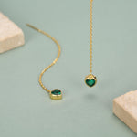 Tiny Emerald Green CZ Heart Threader Earrings in Sterling Silver, 9cm, Silver or Gold , Dainty Heart Ear Threaders, Delicate Heart Threaders