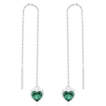 Tiny Emerald Green CZ Heart Threader Earrings in Sterling Silver, 9cm, Silver or Gold , Dainty Heart Ear Threaders, Delicate Heart Threaders