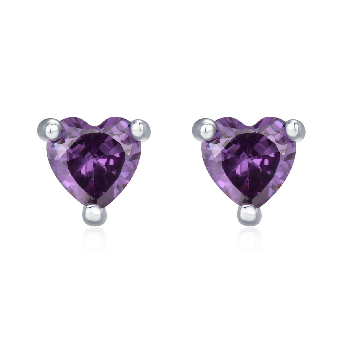 Tiny Amethyst Purple CZ Heart Stud Earrings in Sterling Silver, Silver or Gold, Diamond CZ Crystal Heart Earrings, Stacking Earrings