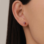 Tiny Garnet Red CZ Heart Stud Earrings in Sterling Silver, Silver or Gold, Red Crystal Heart Earrings, Stacking Earrings