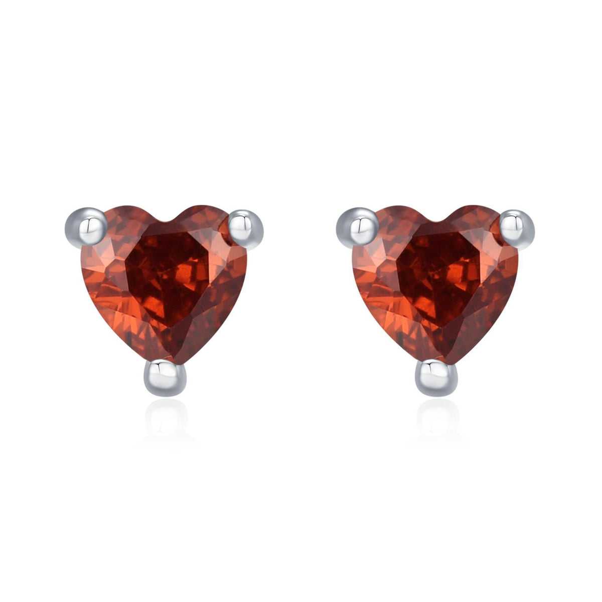 Tiny Garnet Red CZ Heart Stud Earrings in Sterling Silver, Silver or Gold, Red Crystal Heart Earrings, Stacking Earrings