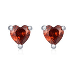 Tiny Garnet Red CZ Heart Stud Earrings in Sterling Silver, Silver or Gold, Red Crystal Heart Earrings, Stacking Earrings