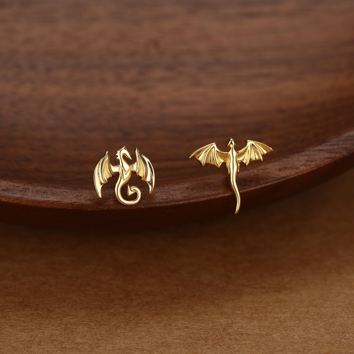 Tiny Mismatched Dragon Stud Earrings in Sterling Silver, Silver, Gold or Rose Gold, Asymmetric Dragon Stud Earrings