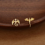 Tiny Mismatched Dragon Stud Earrings in Sterling Silver, Silver, Gold or Rose Gold, Asymmetric Dragon Stud Earrings