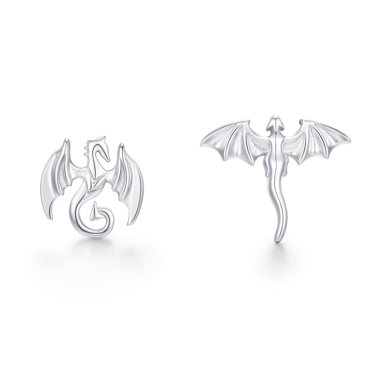 Tiny Mismatched Dragon Stud Earrings in Sterling Silver, Silver, Gold or Rose Gold, Asymmetric Dragon Stud Earrings