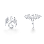 Tiny Mismatched Dragon Stud Earrings in Sterling Silver, Silver, Gold or Rose Gold, Asymmetric Dragon Stud Earrings