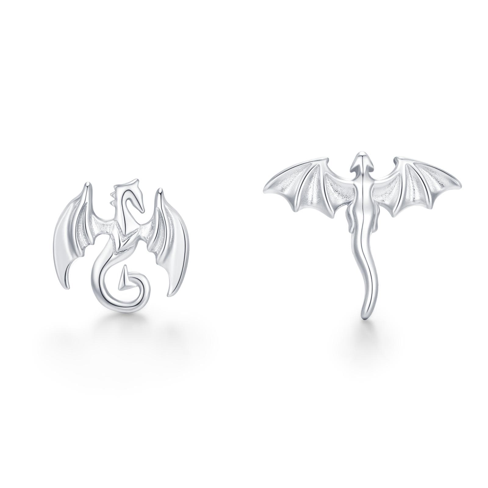 Tiny Mismatched Dragon Stud Earrings in Sterling Silver, Silver, Gold or Rose Gold, Asymmetric Dragon Stud Earrings