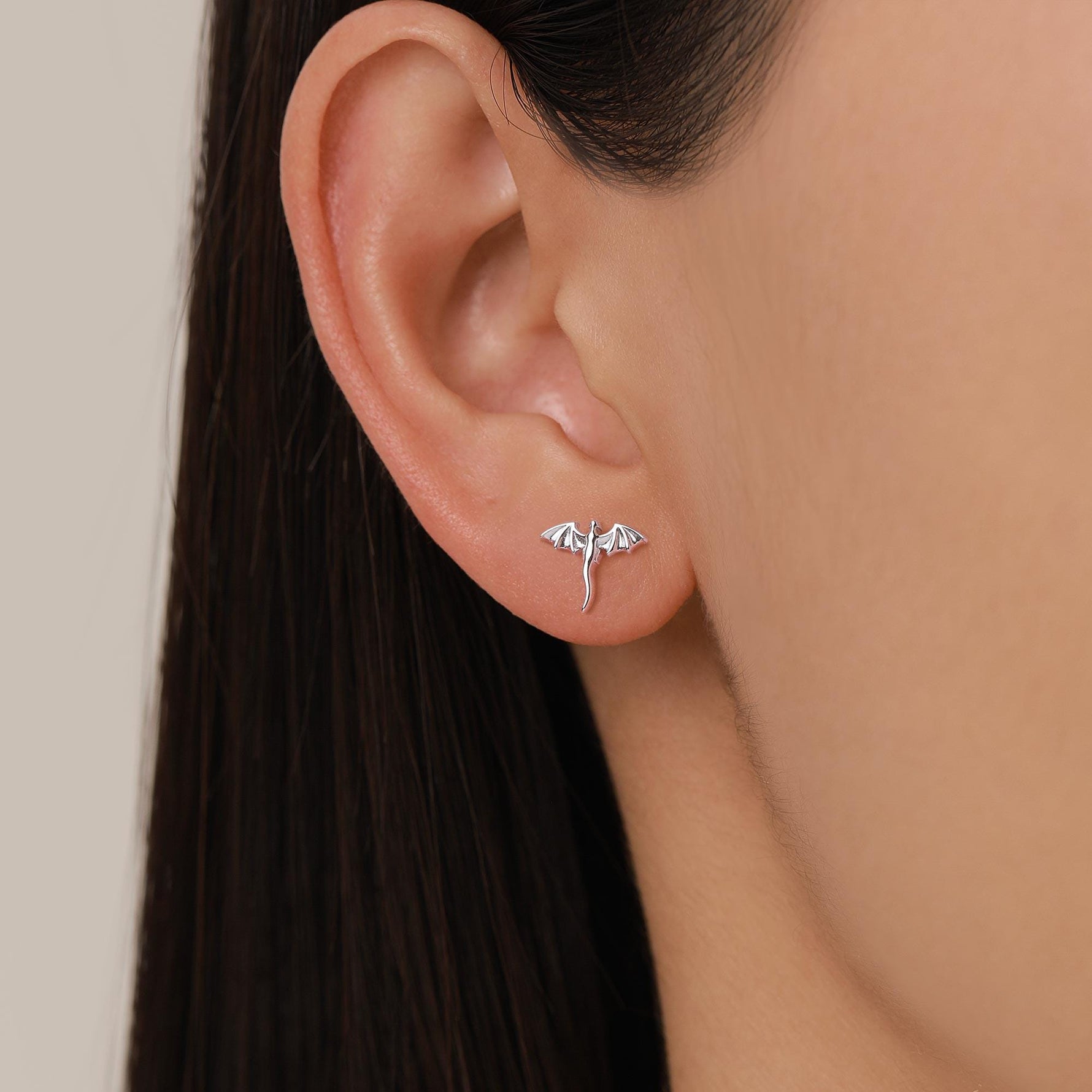 Mismatched Dragon and Phoenix Internally Threaded Flat Back/ Stud Earrings in Sterling Silver, Also Gold or Rose Gold Finish, Asymmetric
