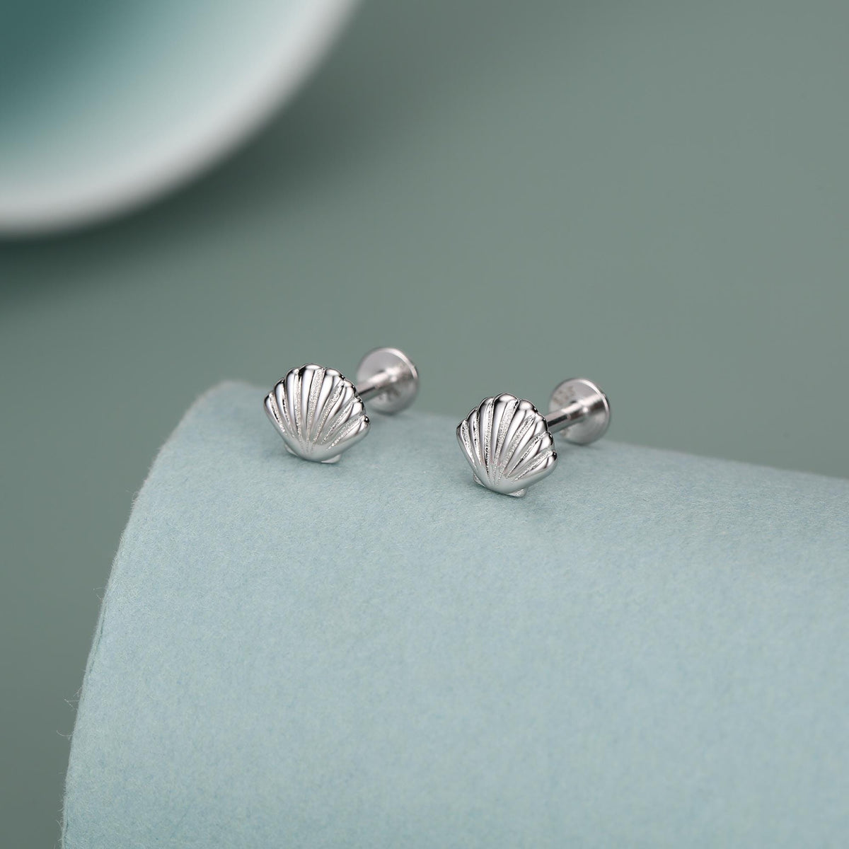Sterling Silver Seashell 16G Flat Back Earrings