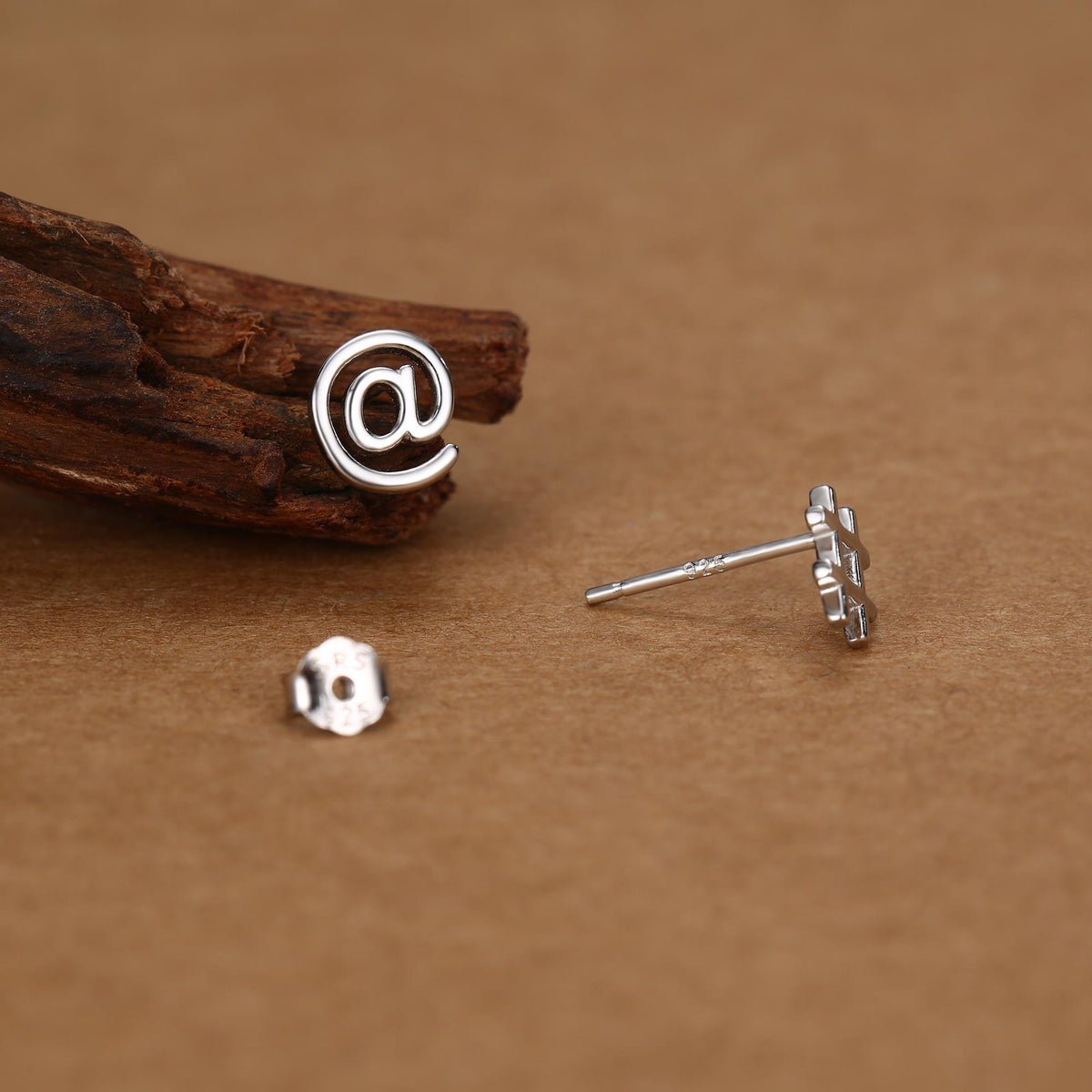 Sterling Silver @ and Hashtag Stud Earrings