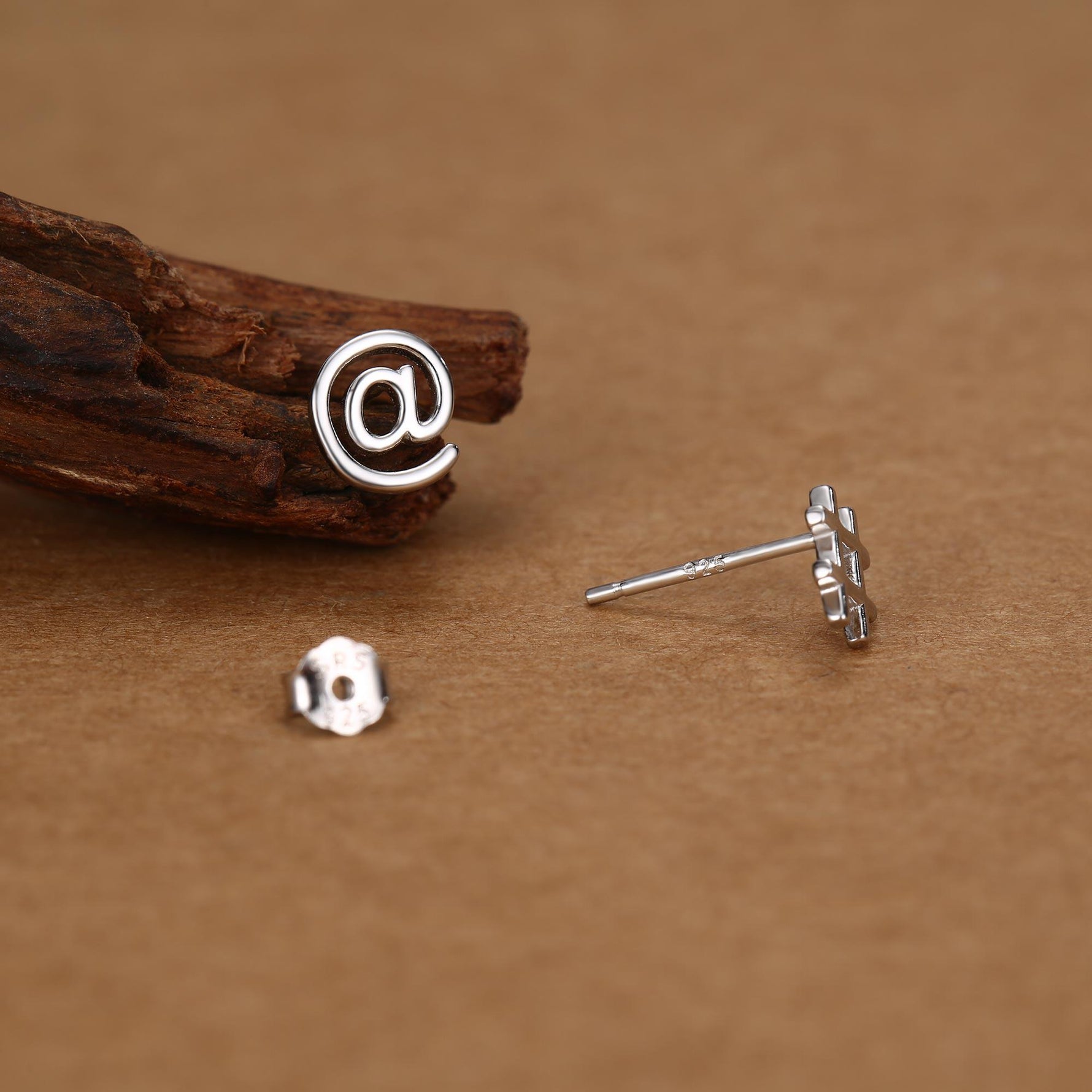 Sterling Silver @ and Hashtag Stud Earrings