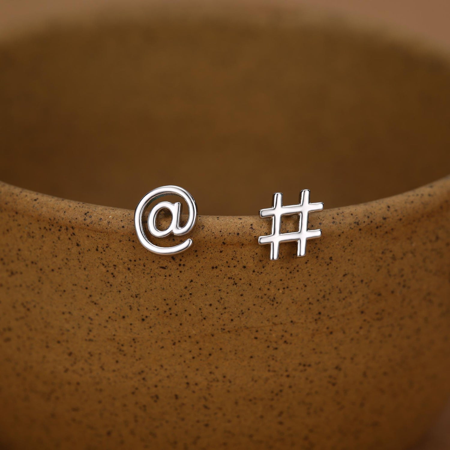 Sterling Silver @ and Hashtag Stud Earrings