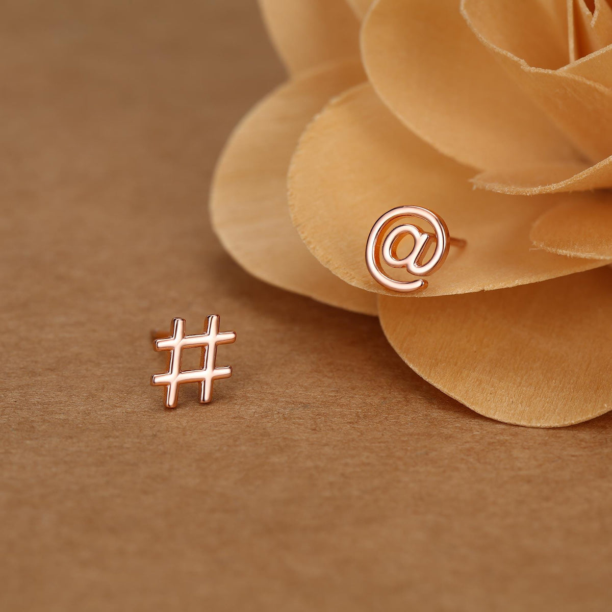 Sterling Silver @ and Hashtag Stud Earrings