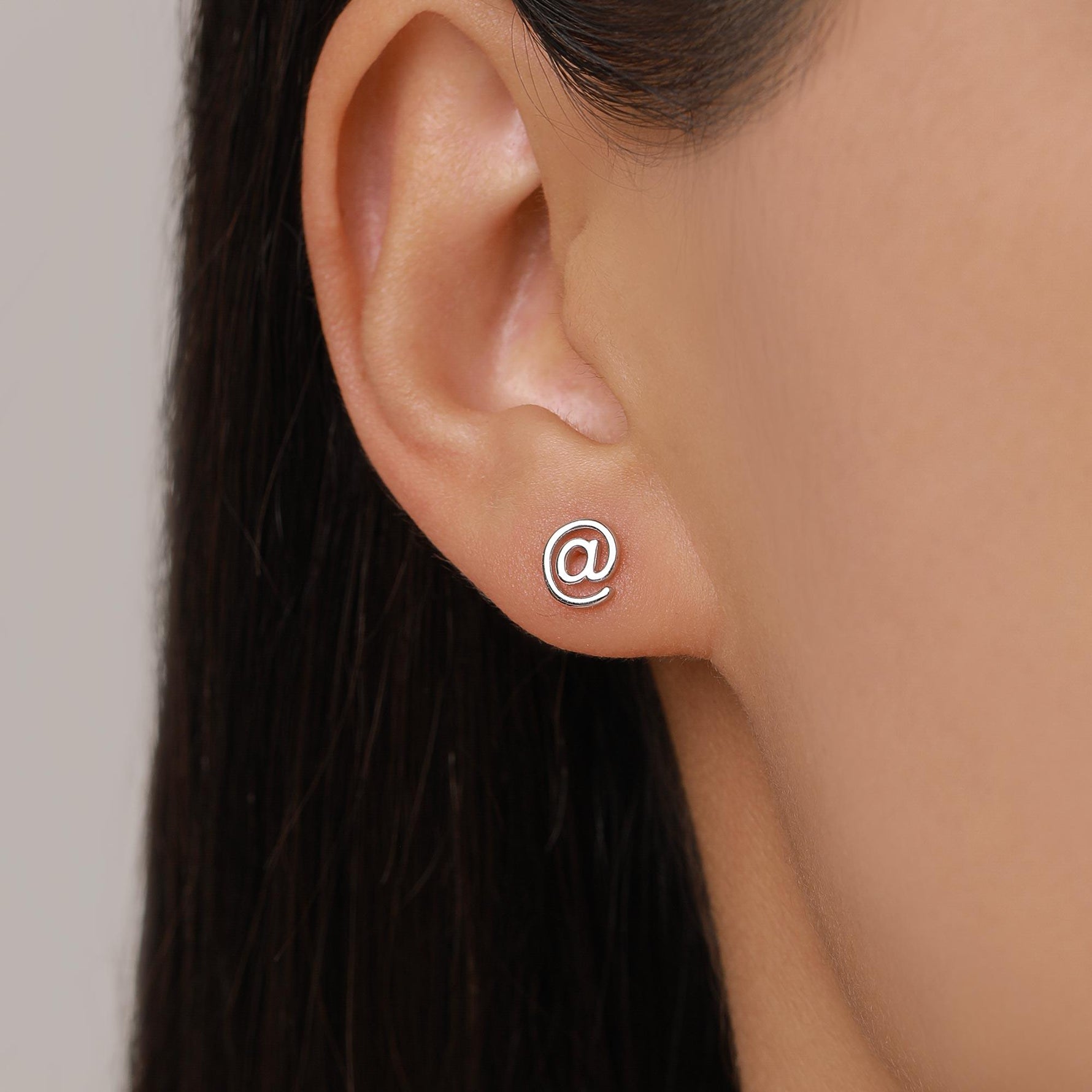 Sterling Silver @ and Hashtag Stud Earrings
