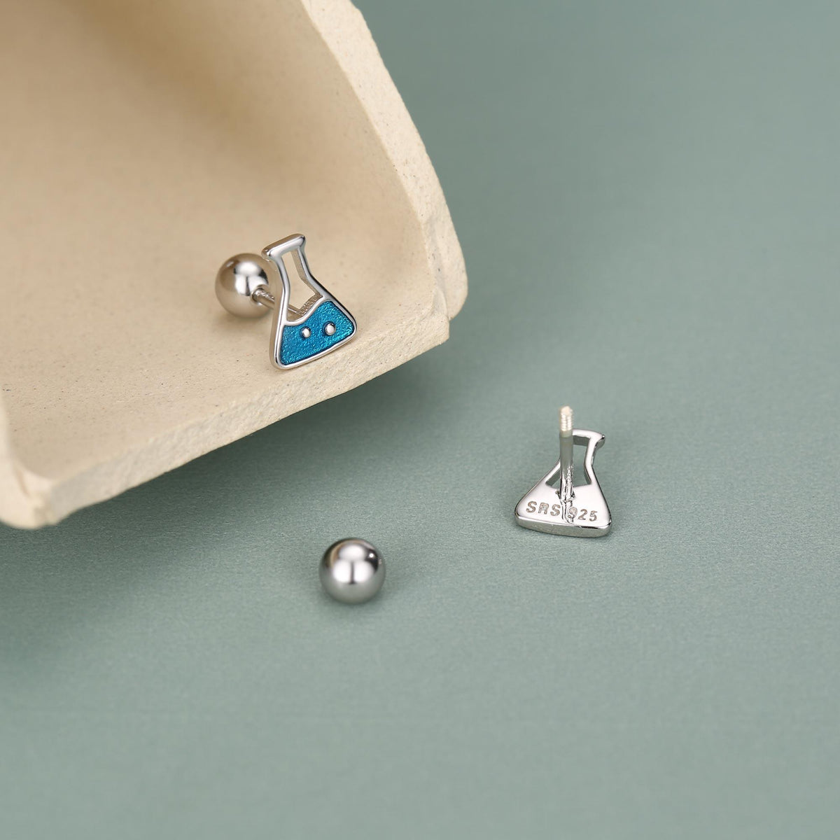 Sterling Silver Chemistry Flask 18G Screw Back Earrings