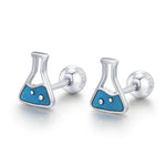 Sterling Silver Chemistry Flask 18G Screw Back Earrings