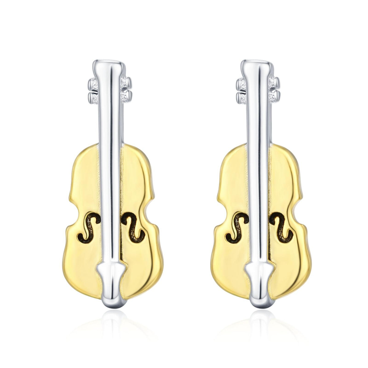 Tiny Violin Stud Earrings in Sterling Silver, Silver or Gold, Music Earrings