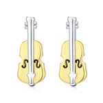 Tiny Violin Stud Earrings in Sterling Silver, Silver or Gold, Music Earrings