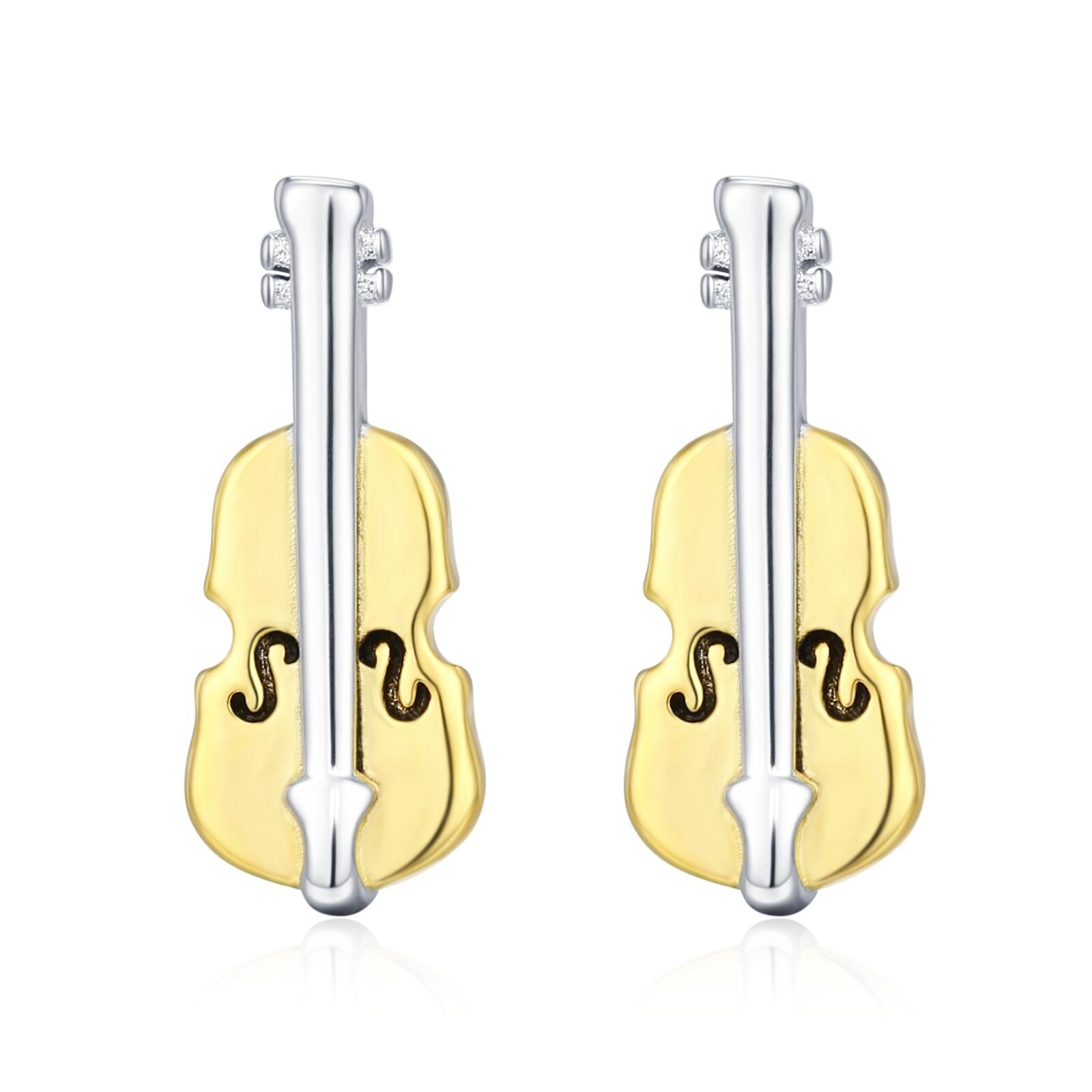 Tiny Violin Stud Earrings in Sterling Silver, Silver or Gold, Music Earrings