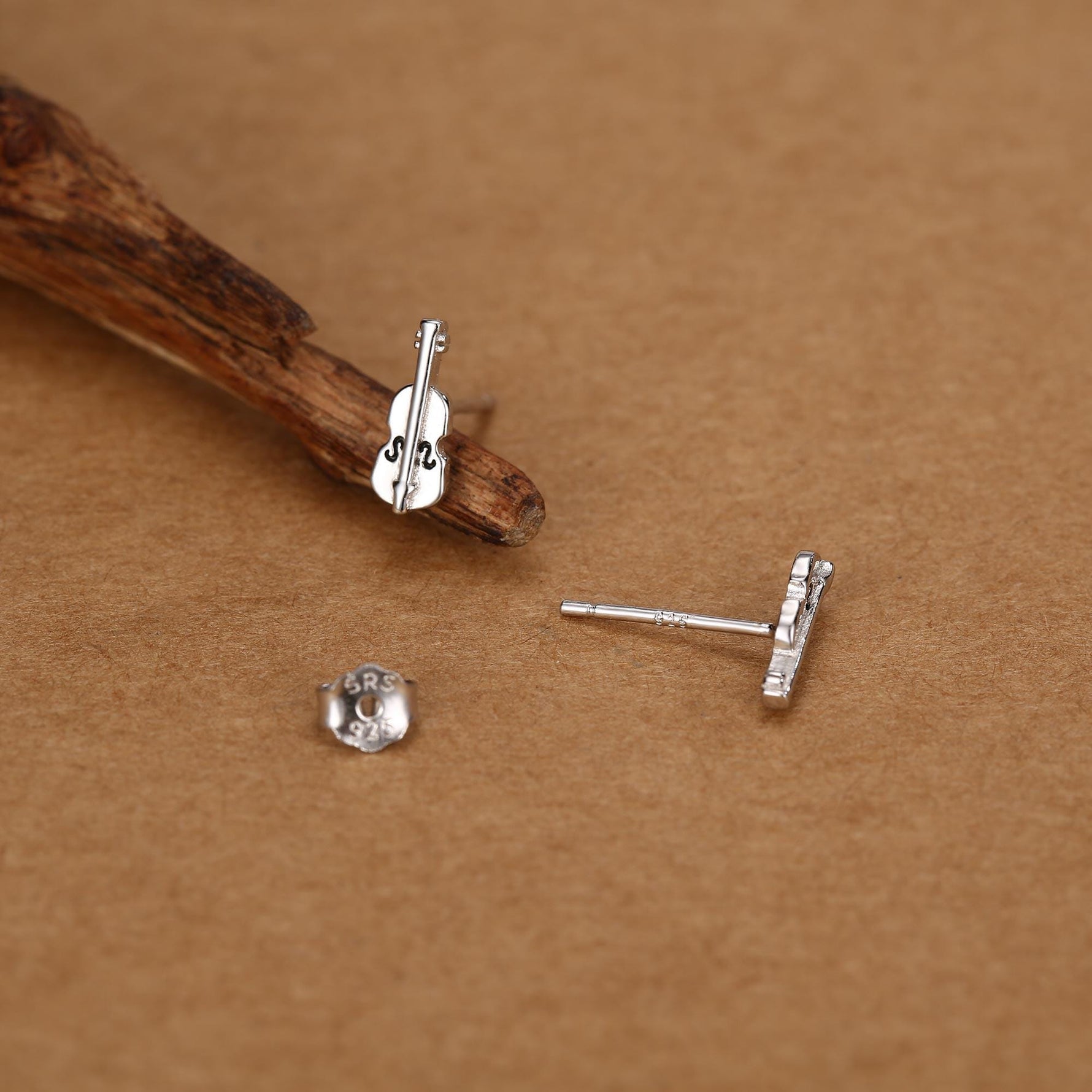 Tiny Violin Stud Earrings in Sterling Silver, Silver or Gold, Music Earrings
