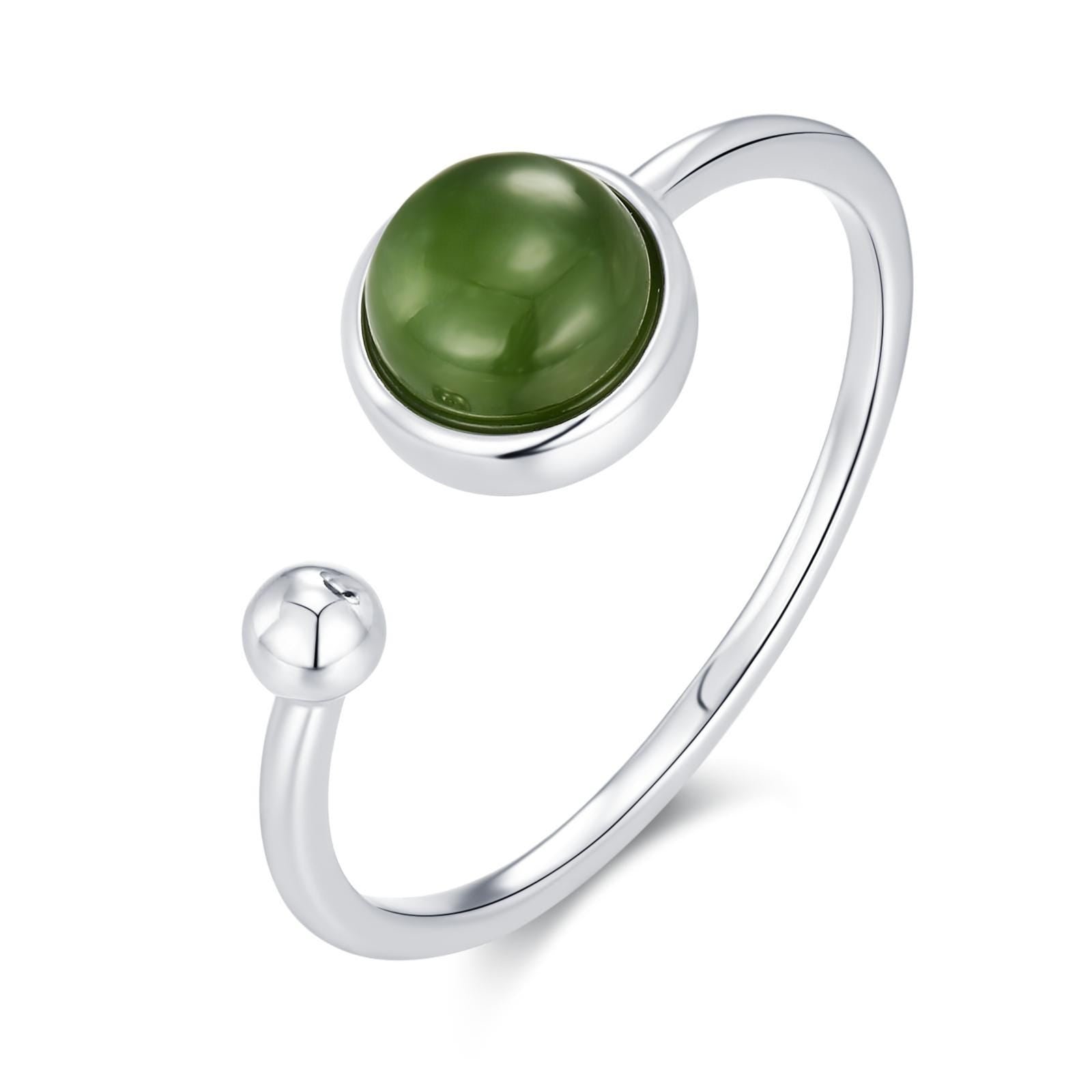 Green Jade Bezel Open Ring