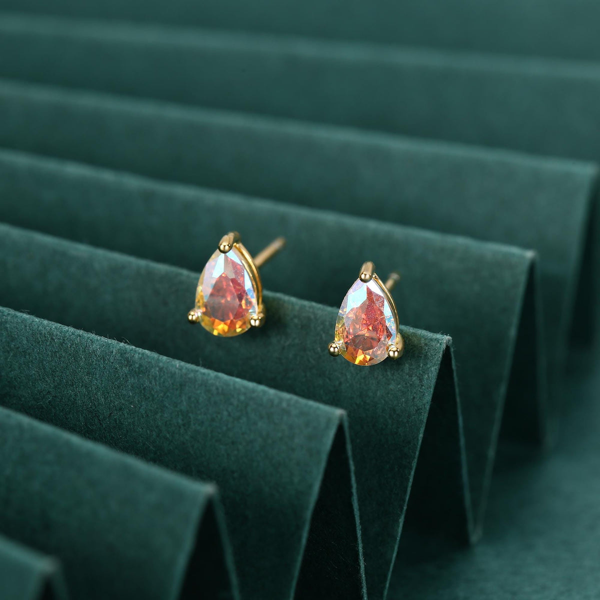Sterling Silver Aurora AB CZ Droplet Stud Earrings, Pear Cut Aurora Colour Changing CZ Earrings
