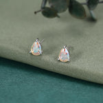 Sterling Silver Aurora AB CZ Droplet Stud Earrings, Pear Cut Aurora Colour Changing CZ Earrings