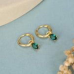 Oval Emerald Green CZ Huggie Hoop in Sterling Silver, Silver or Gold, Minimalist Simple Hoop Earrings, Detachable and Interchangeable