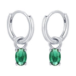 Oval Emerald Green CZ Huggie Hoop in Sterling Silver, Silver or Gold, Minimalist Simple Hoop Earrings, Detachable and Interchangeable