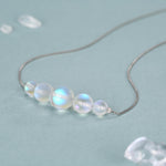 Aurora Crystal Beaded Necklace in Sterling Silver, Northern Lights Necklace with Blue Flash Simulated Moonstone