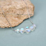 Aurora Crystal Beaded Necklace in Sterling Silver, Northern Lights Necklace with Blue Flash Simulated Moonstone