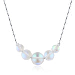Aurora Crystal Beaded Necklace in Sterling Silver, Northern Lights Necklace with Blue Flash Simulated Moonstone