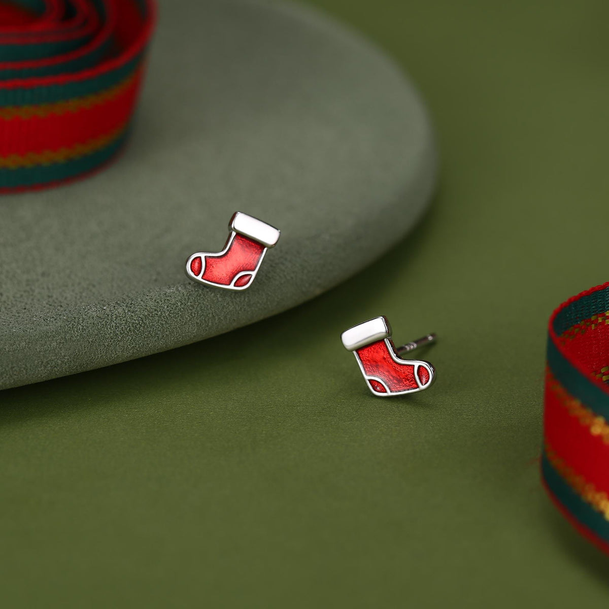 Sterling Silver Christmas Stocking Stud Earrings