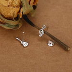 Mismatched Guitar and Music Note Stud Earrings in Sterling Silver, Asymmetric Guitar and Music Earrings