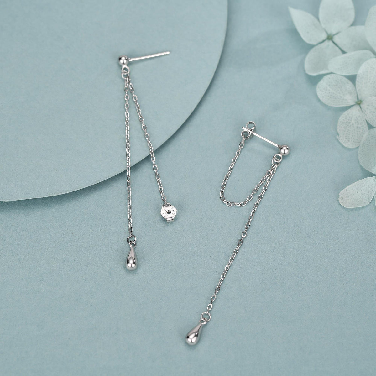 Sterling Silver Teardrop Chain Threader Earrings