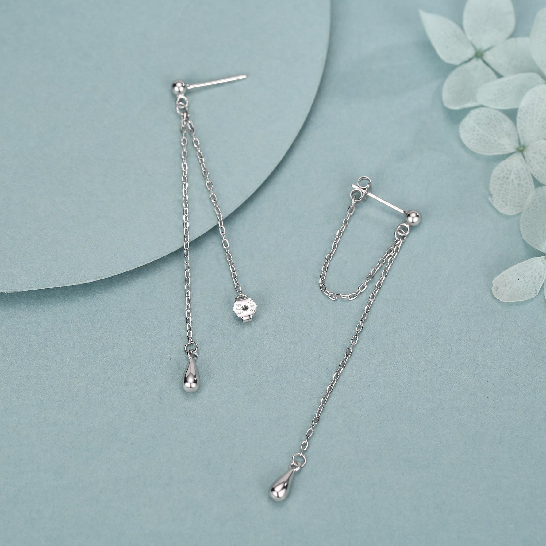 Sterling Silver Teardrop Chain Threader Earrings