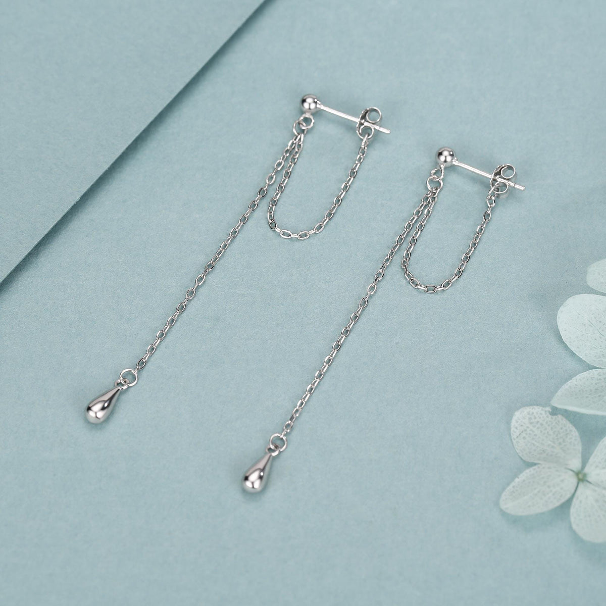 Sterling Silver Teardrop Chain Threader Earrings