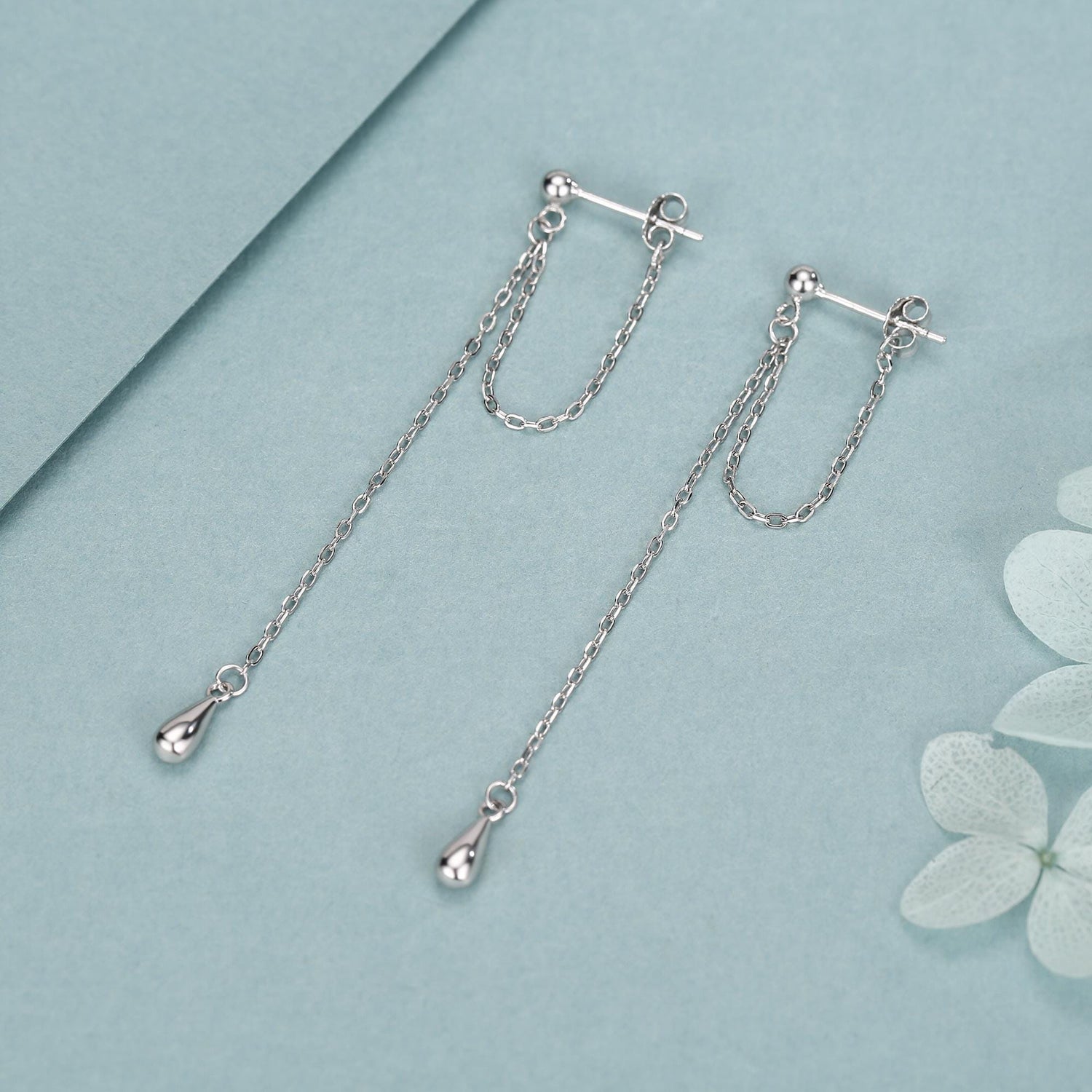 Sterling Silver Teardrop Chain Threader Earrings