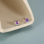 Princess Cut AB Aurora Square Crystal Stud Earrings in Sterling Silver
