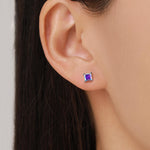 Princess Cut AB Aurora Square Crystal Stud Earrings in Sterling Silver