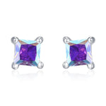 Princess Cut AB Aurora Square Crystal Stud Earrings in Sterling Silver