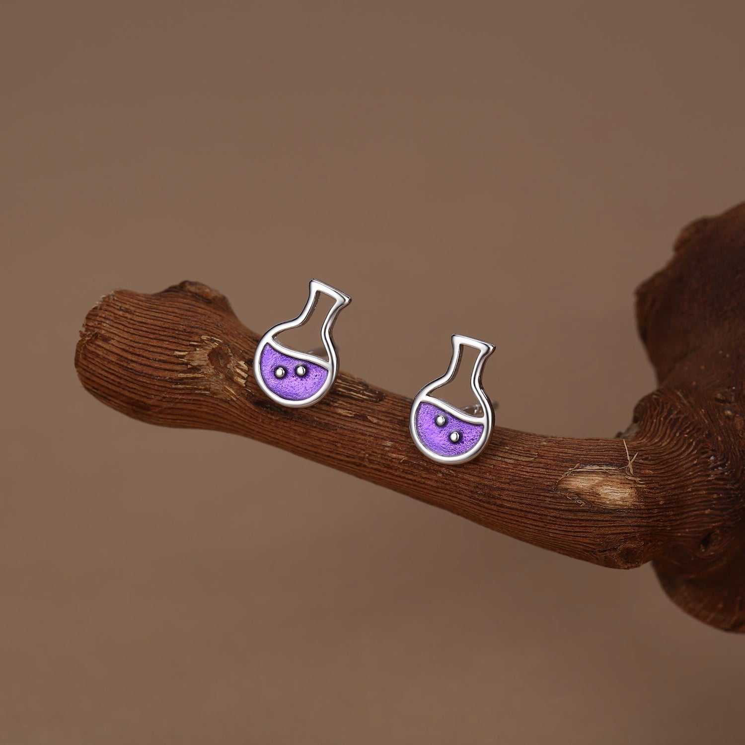 Sterling Silver Purple Potion Bottle Stud Earrings