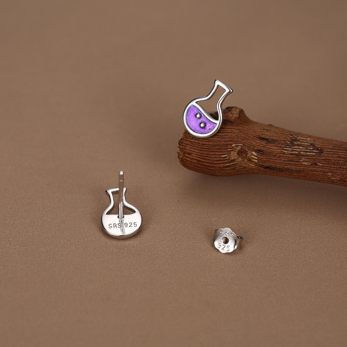 Sterling Silver Purple Potion Bottle Stud Earrings