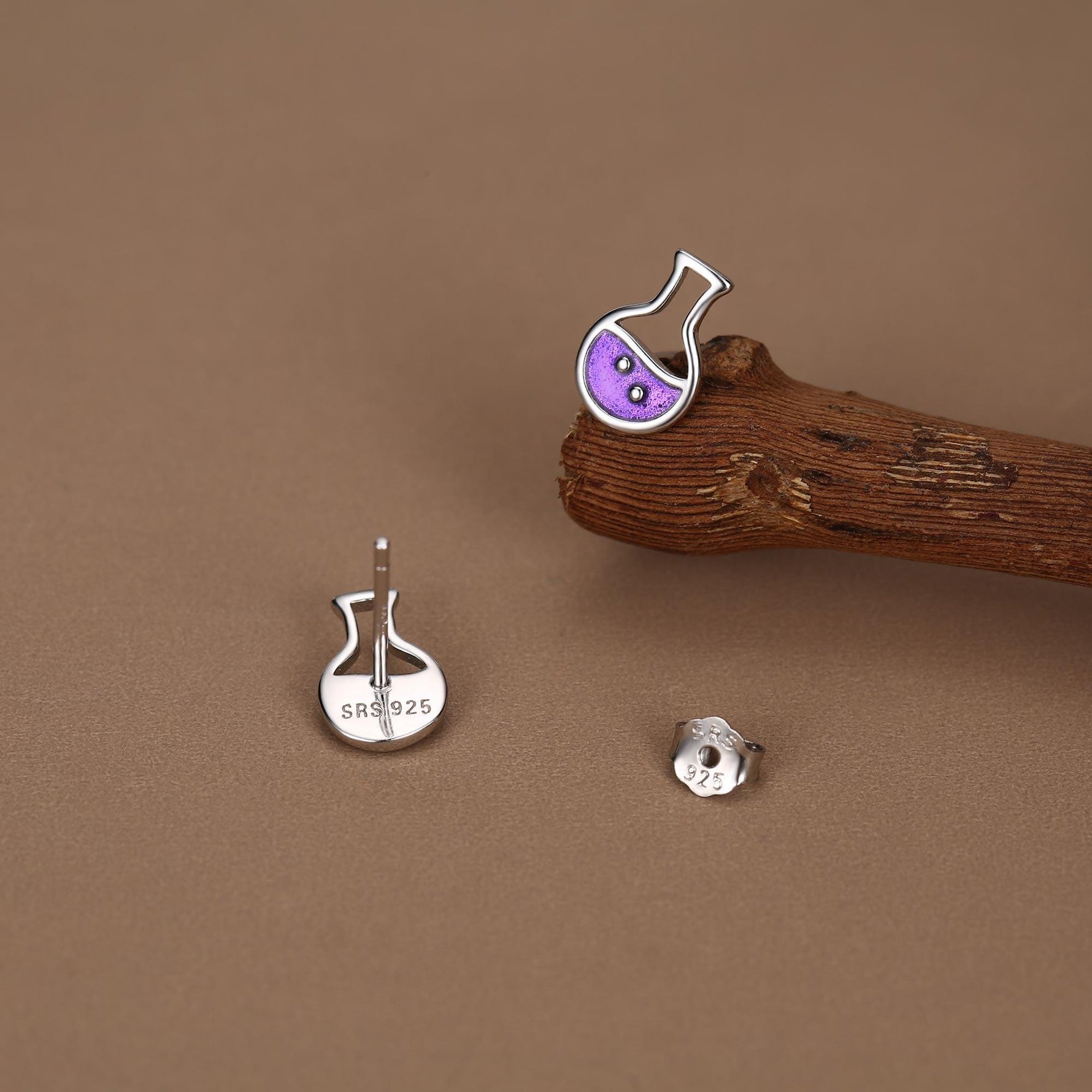 Sterling Silver Purple Potion Bottle Stud Earrings