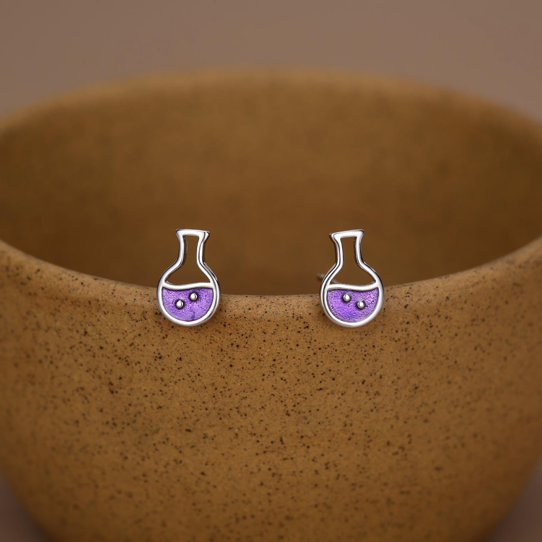 Sterling Silver Purple Potion Bottle Stud Earrings