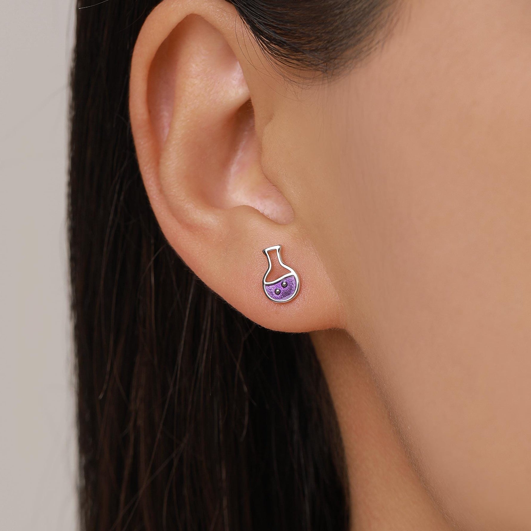 Sterling Silver Purple Potion Bottle Stud Earrings